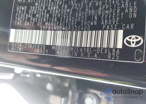 2025 Toyota Corolla Le из США, поврежденный, VIN 5YFB4MDE4SP332400